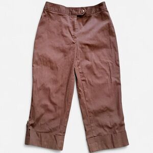 Petite 6P brown capri wide leg cuffed pants simple normcore preppy bottoms